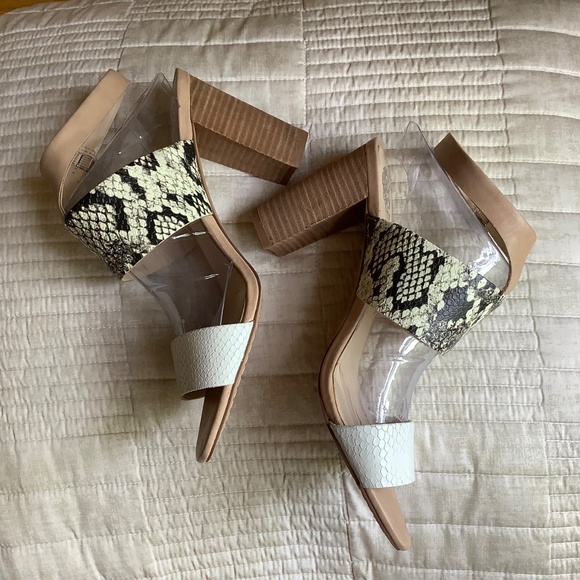 Vince Camuto Leather Snake Print Heeled Sandals- Warma  Tan Ivory Snake SZ 9.5 - Picture 7 of 14